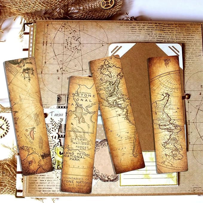 30 PCS Vintage Map Bookmarks,Cardboard Bookmarks for Men Women Book Lovers Students,Retro Paper Bookmark Reading Page Markers