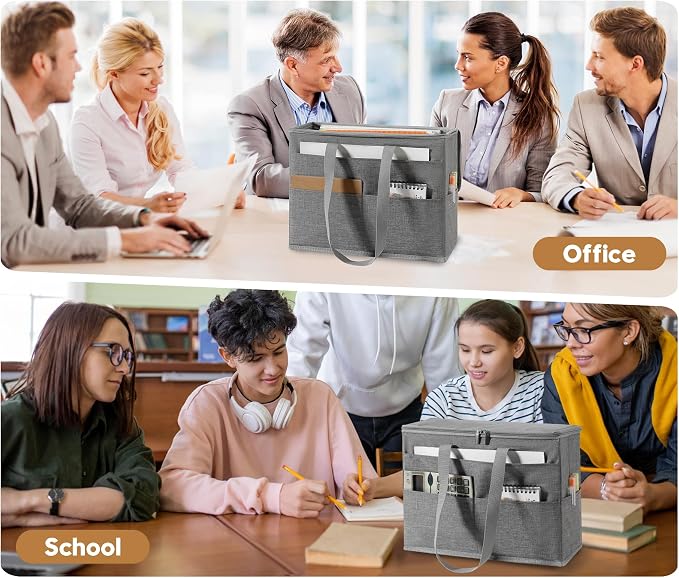 Qozary 2 Pack File Folder Organizer Box-Hanging File Tote Bag With Lids, Collapsible Portable Filing Organizer Box With Handle, Document Storage Bag For Office,Home,Travel, School
