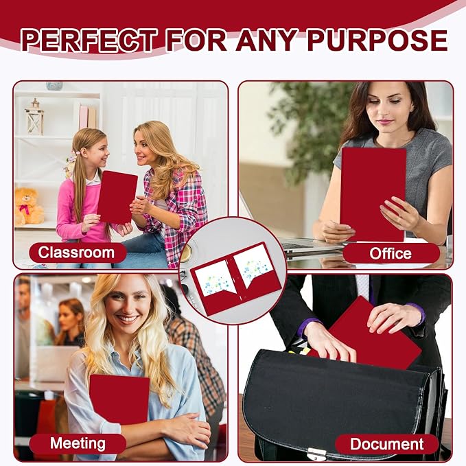 Two Pocket Folders with Prongs, LAYZZ 60 Pack Poly Plastic Folders, Heavy Duty Plastic Folders with Pockets and Prongs, Letter Size, for Offices and Schools (Red)
