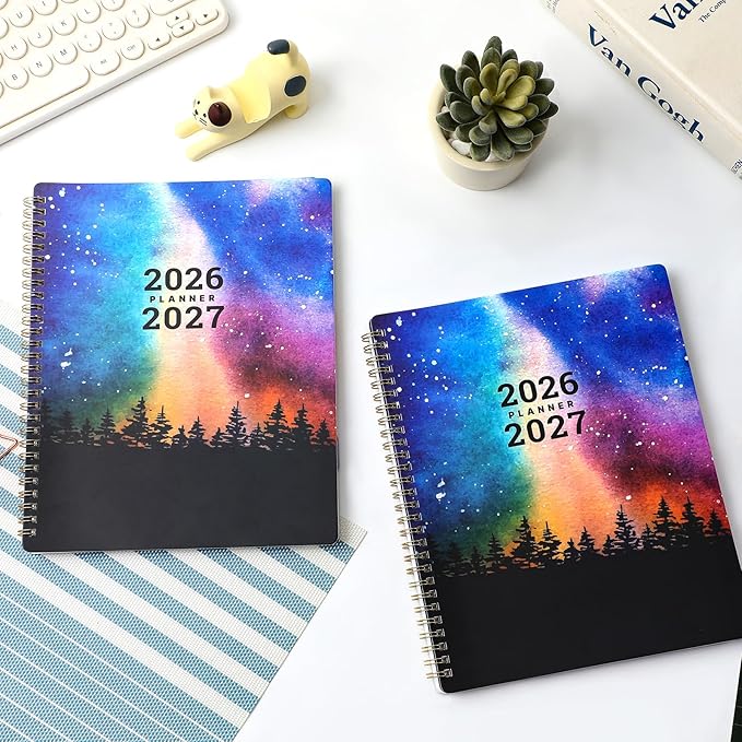 Planner 2026-2027 - Academic Planner 26-27, July 2026 - June 2027, 8" x 10", 2026-2027 Planner Weekly and Monthly, 26-27 Calendar Planners with Colorful Tabs, Spiral Binding, Pocket - Galaxy Forest