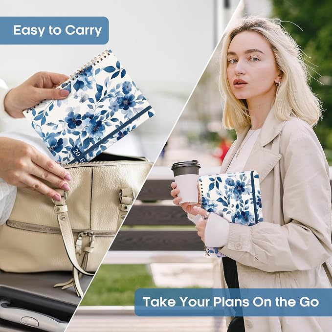2026 Planner, Weekly and Monthly Calendar Planner Book, January 2026 - December 2026, Hardcover Spiral Planner with Monthly Tabs, Notes Pages, Perfect for Women & Men, A5 (6.4" x 8.5") - Blue Floral