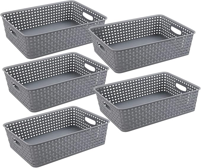 Readsky Gray Plastic Paper Storage Basket Tray, Office File Baskets, Pack of 5