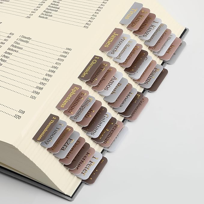 Mr. Pen- Bible Tabs, 75 pcs, Warm Mocha, Gold Foil Embossed Lettering, Laminated Bible Tabs for Women and Men