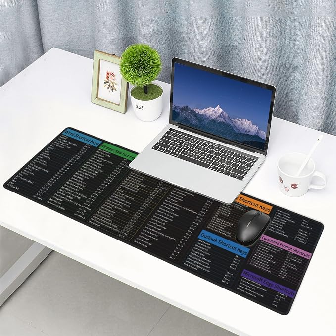 Excel&Word Cheat Sheet Mouse Pad – Large Desk Mat with Non-Slip Rubber Base, 31.5 X 11.8in Gaming Mousepad for Laptop Pc, Office Accessories and Desktop Decor