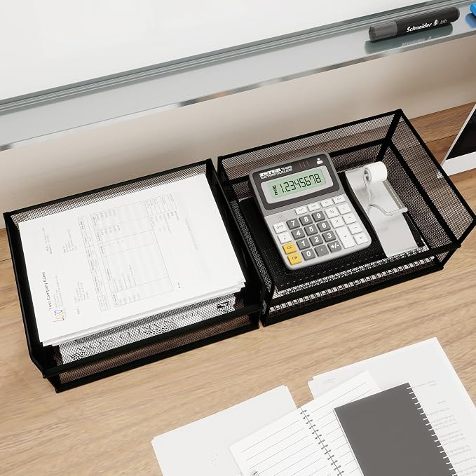 Natwind 4 Tier Letter Trays, File Trays for Desk Stackable,Desktop Paper Organizers for Office Supplies, Metal Mesh File Organizer,Office Organizer,Letter Trays for Home, Office, School,Black
