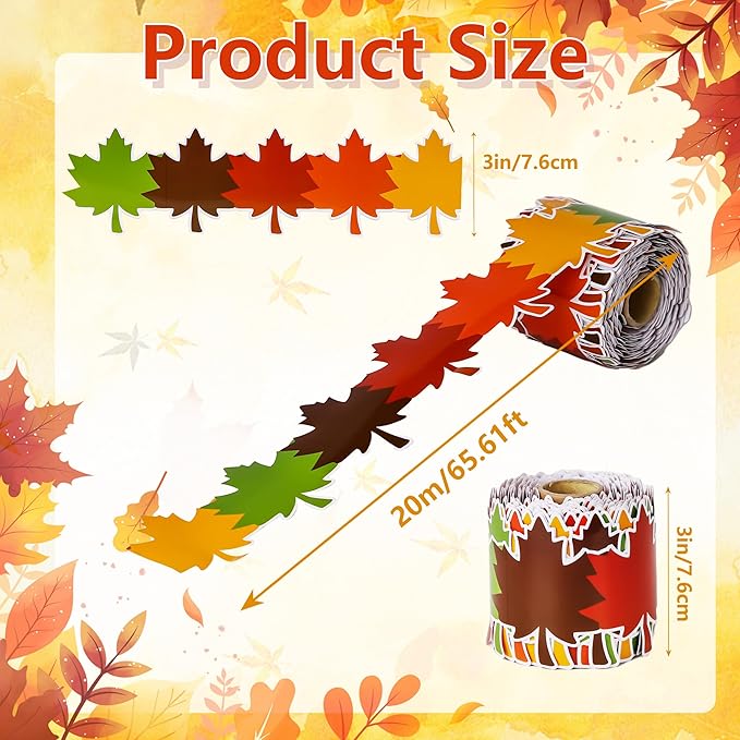 66 ft Fall Bulletin Board Borders Maple Leaves Shape die-Cut Border Trim Paper Cutouts roll 5 Colors Autumn Leaves Border Trim Decoration for Thanksgiving Autumn Harvest Party School Decor
