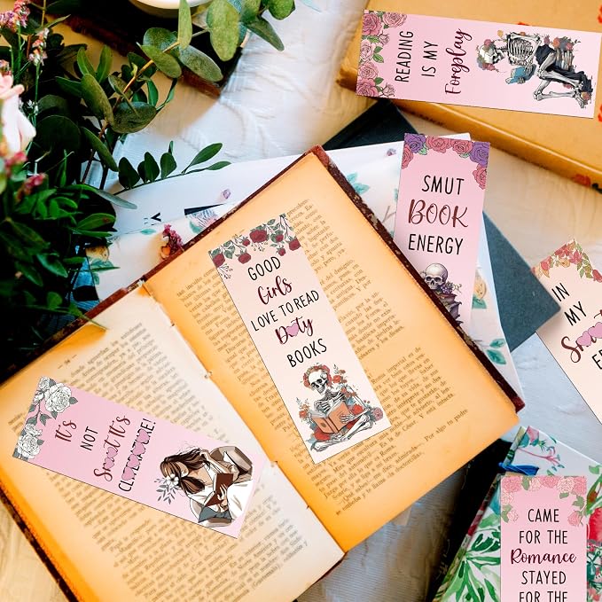 COcnny Dark Romance Bookmarks for Women- 36pcs Romance Book Marks for Book Lover, Funny Spicy Fairy Tale Double Sided Bookmark with Skeleton Floral Sign for Spicier Reading Bookish Gift Supplies