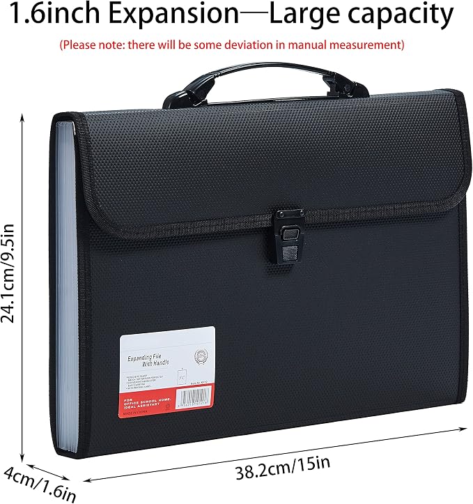 Legal Size 13 Pocket Accordian File Organizer Expanding File Folder for FC A4 Paper, Briefcase File Case with Durable Handle & Buckle Closure for School Home & Business (Black-2)