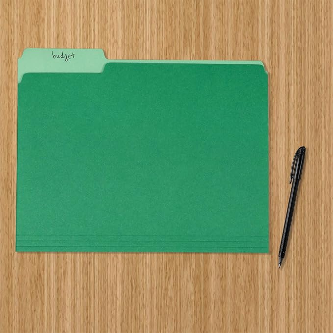 Amazon Basics File Folders for Organization,Letter Size,1/3 Cut Tab,Bright Green,(Pack of 360)