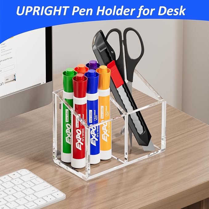 FUCDTEFC Magnetic Dry Erase Marker Holder for Whiteboard, Non-slip Acrylic Strong Magnet Pen Holder for Desk Fridge Refrigerator, Locker Organizer Storage Accessories,Clear Pencil Cup Marker Organizer