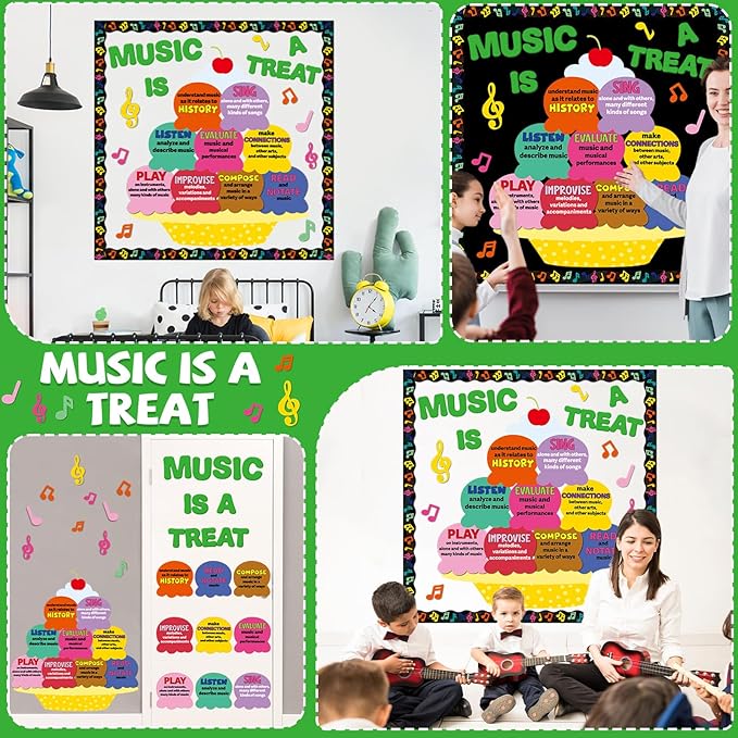 Naozinebi Music Bulletin Board Set Music is A Treat Classroom Decorations Dessert Tags Cutouts Colorful Crafts for Teachers Students Back to School Kindergarten Wall Door Decor Summer Party Supplies