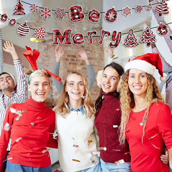 Christmas Buffalo Plaid Cutouts Holiday Red Black Buffalo Plaid Classroom Bulletin Board Decorations Be Merry Winter Snowflake Themed Birthday Party Supplies for Toddler Kids Students Classroom