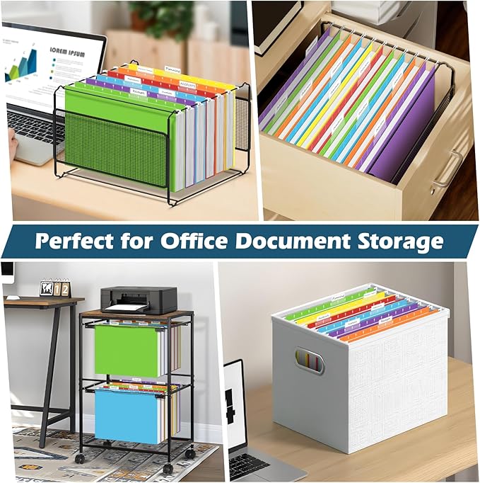 V-Opitos 12 Pack 1 Inch Expansion Hanging File Folders, Letter Size Hanging Folders with 1/5-Cut Adjustable Tab, Extra Capacity Hanging File Folders, Ideal School Classroom, Office Supplies