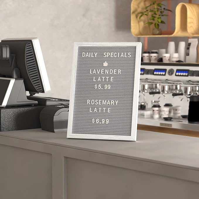 HBCY Creations 12"x17" Felt Letter Board - Solid Wood Frame - White Wash - Gray Felt - 389 PP Letters Including Numbers, Symbols, Icons - Canvas Carrying Case