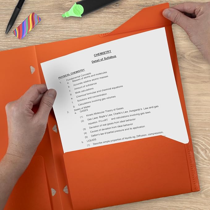 Five Star 2-Pocket Folder, Plastic Folder with Stay-Put Tabs, Fits 3-Ring Binder, Holds 8-1/2" x 11" Paper, Solar Orange (333420N)