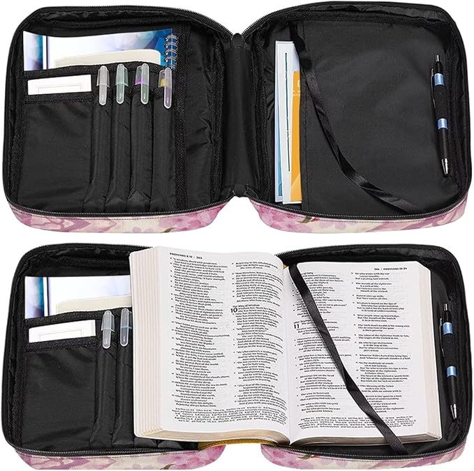 Suobstales Hummingbird Cherry Blossom Print Bible Covers for Women Men,Carrying Book Bible Case Church Bag Lightweight Bible Bag Bible Protective with Handle and Zippered Pocket