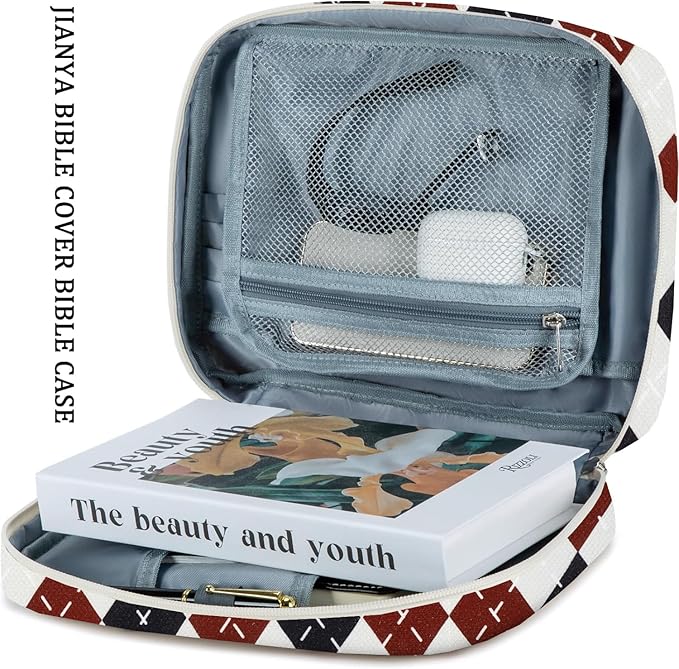 JIANYA Bible Cover Case for Women and Men, Large Bible Case Book Carrying Bag, Bible Bag with Zippered Pocket Handles, Christian Gifts