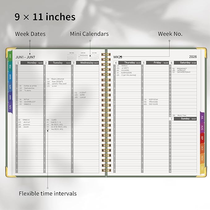 Appointment Book 2026 with Colorful Tabs ,Hardcover Weekly & Monthly Appointment Planner from Jan 2026-Dec 2026 ,Daily 7AM - 10 PM Hourly Schedule Planning for Salon,Client,12 Monthly Calendar 9" x 11", Green