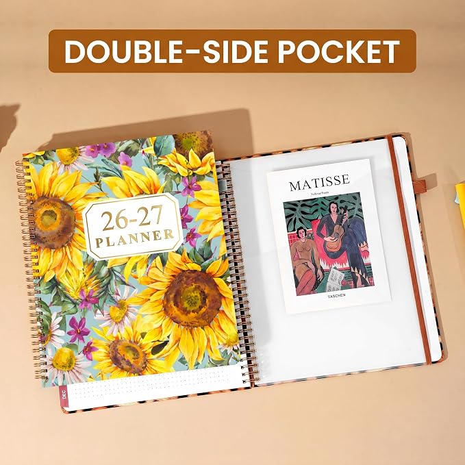 Planner 2026-2027 Weekly and Monthly 18 Month Daily Calendar Planners July 2026-Dec 2027 8.5 x 11 Yearly Hardcover Large Agenda with Stickers& Tabs for Women- Sunflower