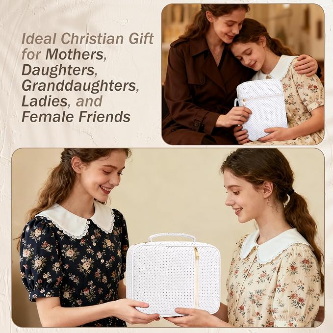 XKDOUS 30 Pcs Bible Cover for Women Quilted Bible Bag w/Handle, Tabs, Study Supplies Bible Journaling Kit Portable Book Carrying Case Christian Gifts for Mother Lady