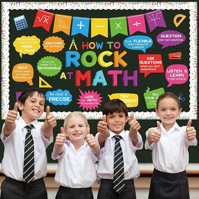 party greeting How to Rock at Math Bulletin Board Set Maths Classroom Decoration Mathematics Paper Cutouts Math Bulletin Board Border for School Educational Wall Decor Teacher Back to School Supplies