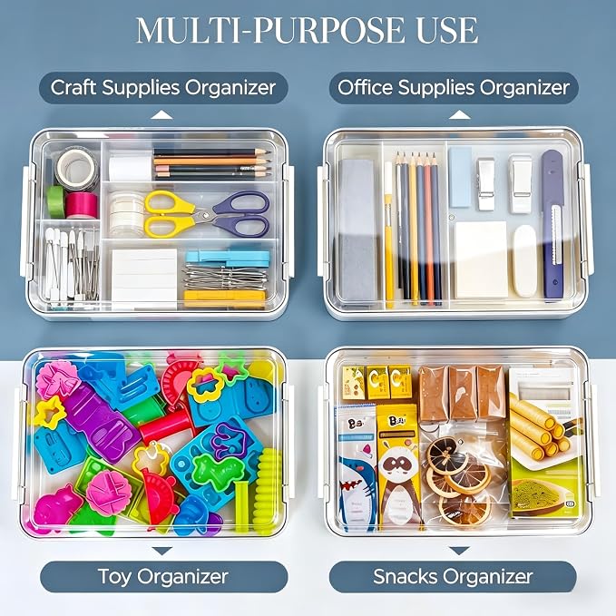 2 Pcs Plastic Storage Bins - Scrapbook Paper Organizer & Craft Storage Organizer, Plastic File Box for A4 Paper, Files, Stationery - Stackable Storage Boxes for Home/Office/School