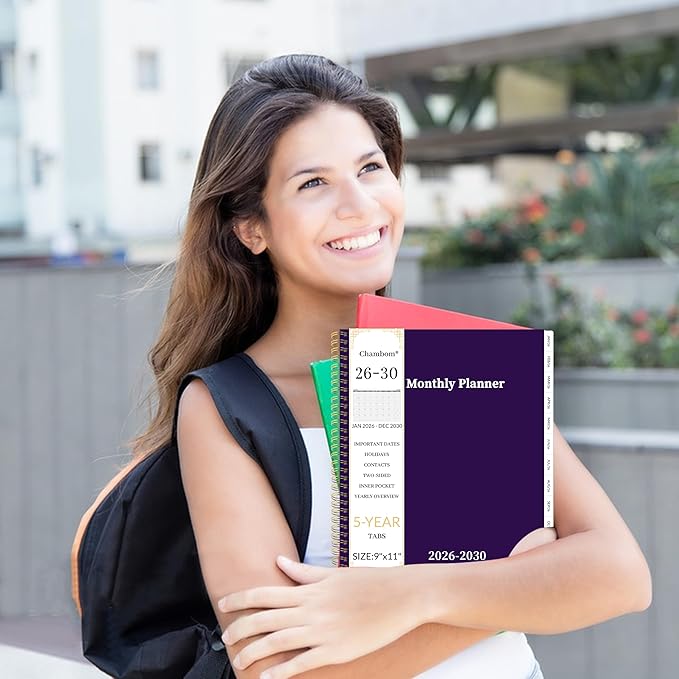 2026-2030 Monthly Planner 5 Year Monthly Planner/Calendar 2026-2030, Jan 2026 – Dec 2030, 9" x 11", Tabs, Double-Side Pocket, Holidays, Thick Paper - Purple
