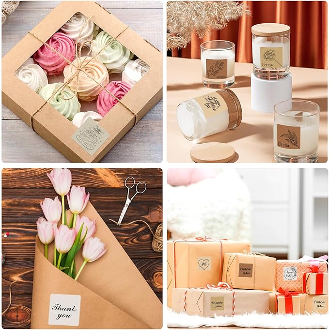 1.5 Inch Square Thermal Label Printer Stickers, Beige Gradient Self-Adhesive Direct Thermal Labels Stickers, Waterproof/Perforation Line Design- 500 Sheets