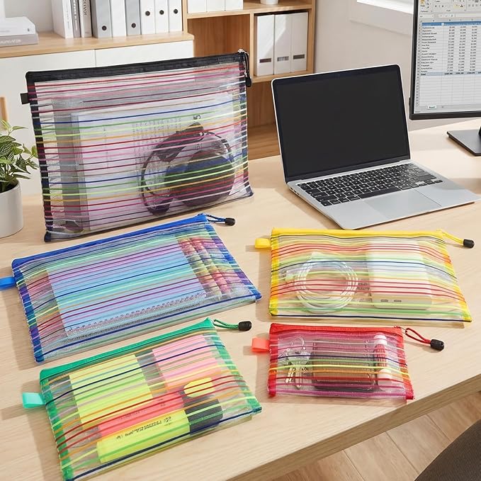 Twistover 100 Pcs Mesh Zipper Pouch Bags for Organizing 5 Sizes, 5 Colors Assorted Sizes Pouch Bulk Cosmetics Purse Toiletry Travel Case Multipurpose Storage Bag for Office School Home Travel Supplies