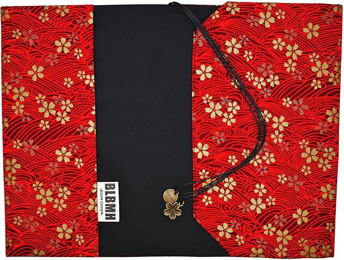 BLBMH 6x9 Bible Book Cover for Women, Non-Stretch Fabric Protector for Paperback, Soft Cloth Sleeve with Bookmark for Journals Notebooks | Privacy Reading Gift - Red Sakura