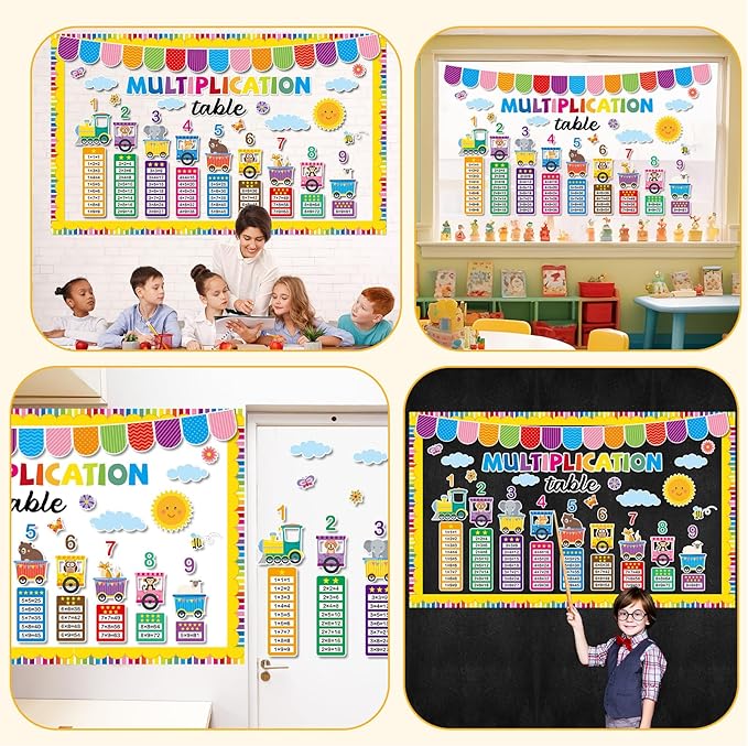 gisgfim Colorful Multiplication Chart Elementary Bulletin Board Decorations Set Math Kindergarten Classroom Paper Cutouts Numbers Times Table Bulletin Board Decor for Back to School Chalkboard Wall