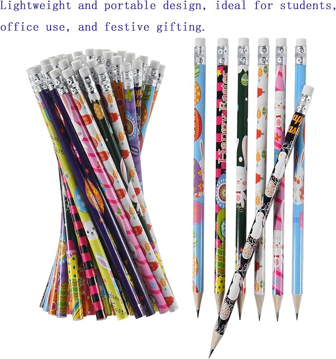 72PCS Wooden cased Easter Pencils for Kids Bulk with Erasers, Wood Pencils for School,Drawing,Gift (72PCS) (Easter, 72)