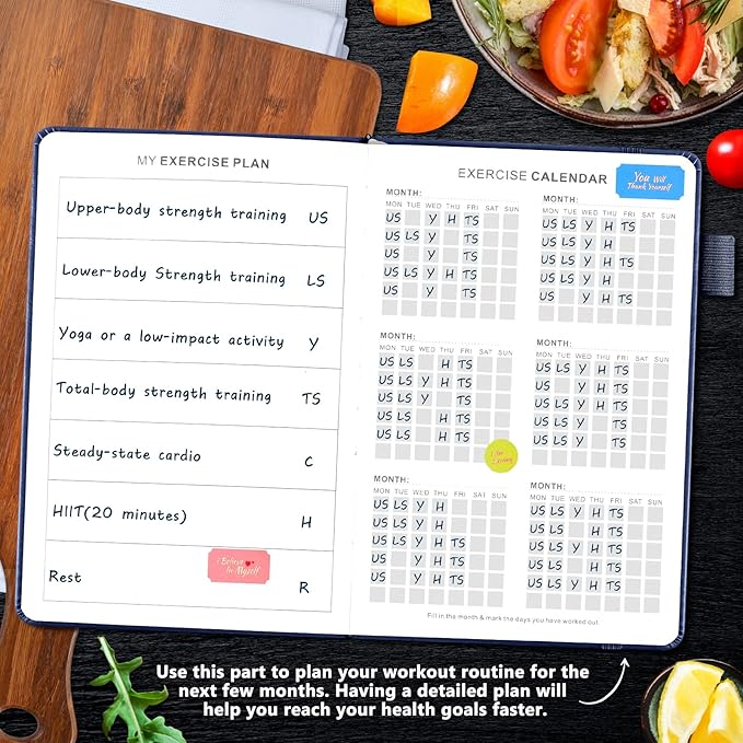 JUBTIC Weekly Meal Planner Notebook, Food Journal Daily Meal Prep Journal with Shopping and Grocery Lists for Food Planning Menu Planning Healthy Diet or Weight Loss Tracking, Last 1 Year,Undated, A5, Navy Blue