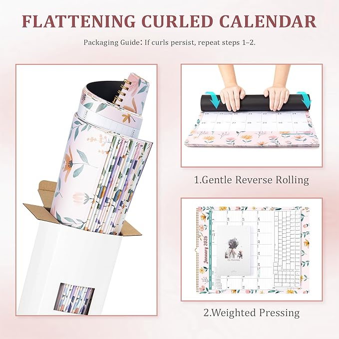Ospelelf Wall Calendar 2026-2027 with Storage Pocket Monthly Large Planner Pad 17" X 22" with Protective Cover and Stickers for Family Fridge Office Teacher Student January 2026 to June 2027 Ditsy Floral