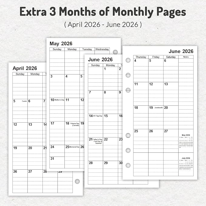 2026 Weekly & Monthly Planner Refills for A6 6-Ring Binders, July 2026 - Jun 2027, Forvencer 6-Hole Punched Planner Inserts with Colorful Monthly Tabs, Pocket Calendar Organizers, 3-3/4" x 6-3/4"
