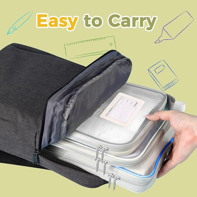 Pendancy Mesh Zipper Pouch 14.8x10.8 in Transparent Lightweight Nylon File Folders, A4 Size Multi-layer Subject Document Organizer Accessories Storage bag for Office and School Supplies(Gray)