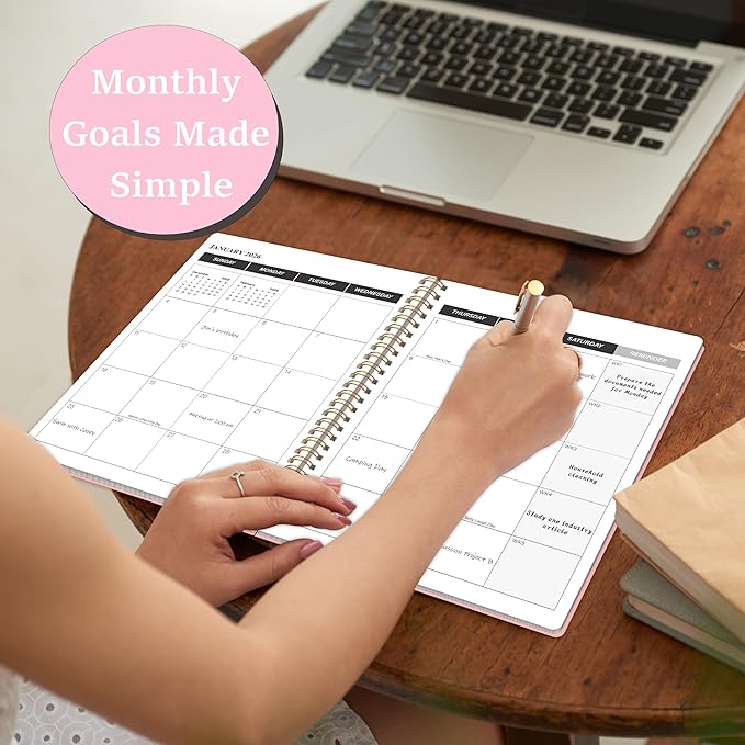 KMQOY Monthly Planner 2026-2027, 2026 Calendar 24 Months Planner, Jan 2026 - Dec 2027, 7.5"x10", Personal Calendar with Monthly Goals, To-Do List, Habit Tracker, 2 years for School Office Home Planning(Pink)
