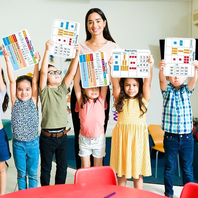 48Pcs Place Value Double Sided Cardboard for Students Dry Erase Sheets Billions to Decimal Numbers Whiteboard Math Regroups Manipulatives Supplies for Teacher Teaching Tool Portable Learning 12" x 9"