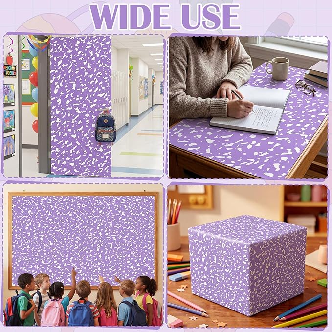 Ctosree 2 Roll Composition Notebook Bulletin Board Paper 4x12ft/1.2x3.6m Non Woven Bulletin Background Wallpaper Fade Resistant Board Roll Decoration for Arts Crafts Office School Classroom(Purple)