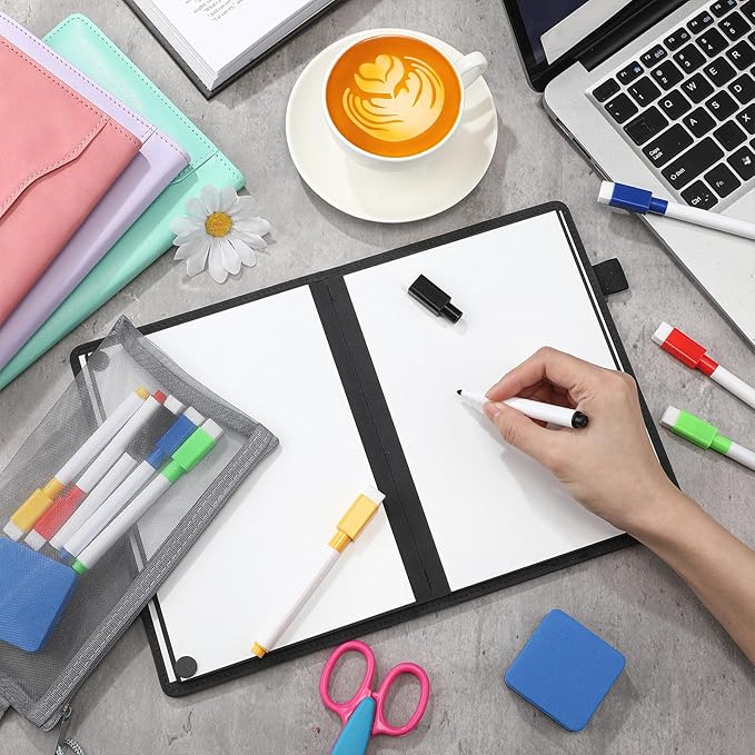 Feifeiya 6 Sides Dry Erase Whiteboard Notebook Portable Notebook White Boards 6"x9"(a5) Small Folding Whiteboard Anti-ghosting Surface, Travel Dry Erase Mini White Board for Office, School, Study
