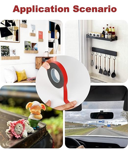 VHB Double Sided Tape, Thin Double Sided Mounting Tape, 2cm × 4.7m Black Adhesive Tapes, Heavy Duty Waterproof High Temperature Resistant for LED Strips, Car Decor, Home Office