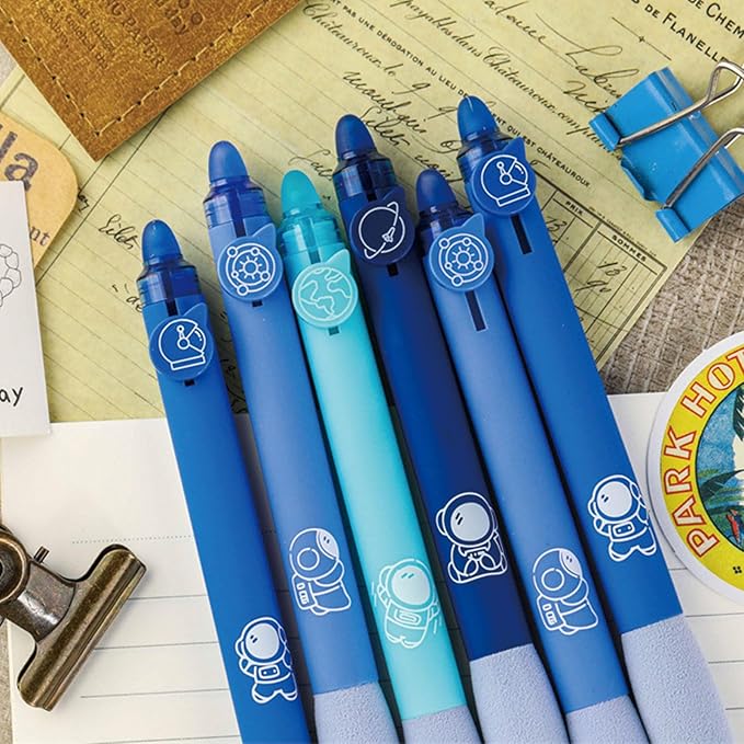 MOZXIRZ 4 Pcs Erasable Gel Ink Pens Retractable Pens Cute Space Pen 0.5mm Black Ink Writing Pen Office School Pens Women Girls Boys (Black Ink-Space)