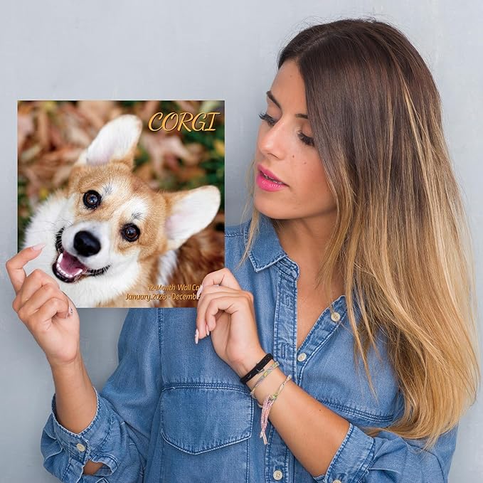 2026 Wall Calendar,Corgi Wall Calendar, 12" x 24" Open,Family Planner Calendar Organizer with Corgi Images, for Dogs Lovers