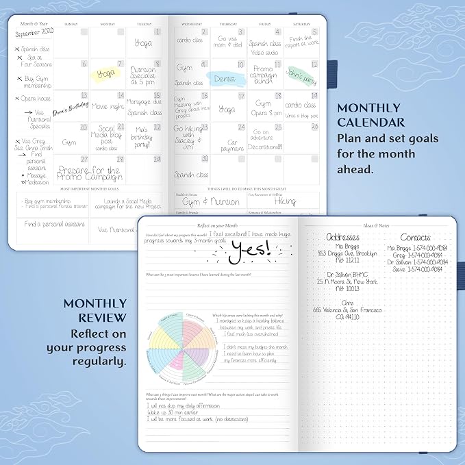 Legend Undated Weekly Planner – Goal Planner Journal & Organizer Notebook – Agenda Book with Monthly Calendar & To-Do List, A5 (Mystic Blue)