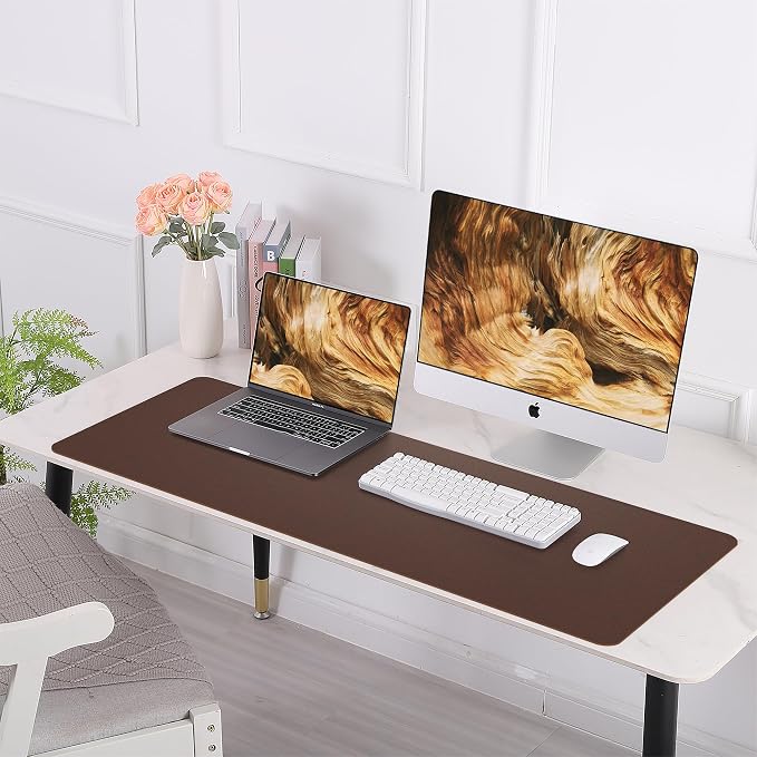 AFIING Cork Desk Mat 47" x 23.6", Dual-Sided Natural Cork & PU Leather Desk Pad, Non-Slip Waterproof Large Mouse Pad for Office, Home & Gaming (Coffee)