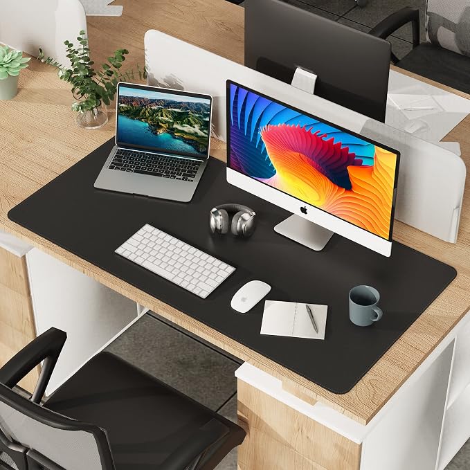 AFIING Large Desk Mat, 47" x 23.6", Black | Natural Cork & PU Leather, Non-Slip, Waterproof, Large Mouse Pad for Office, Home & Gaming