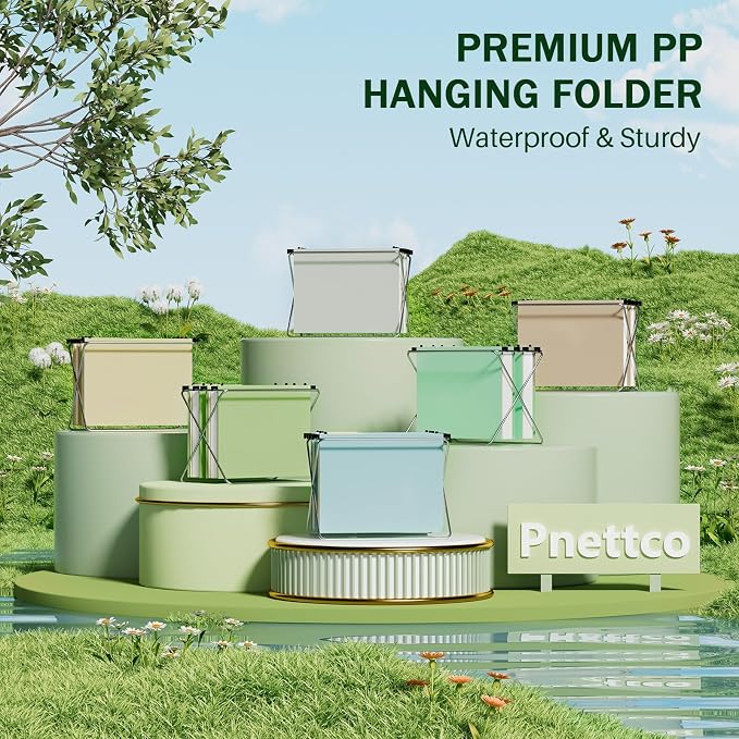 12 Pack Hanging Folders Letter Size, 2" Pastel Hanging Files Folders, Plastic Hanging Folders for Filing Cabinet Home Office, Colored Filing Folder Hanging, Insertable 1/5-Cut Tabs