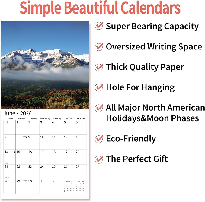 2026 Wall Calendar, 14 Months Wall Calendar Wild & Beautiful Rocky Mountains, November 2025 - December 2026, 12" x 18.2" Opened, Spiral Bound Monthly for Kids Teen Organizing & Planning
