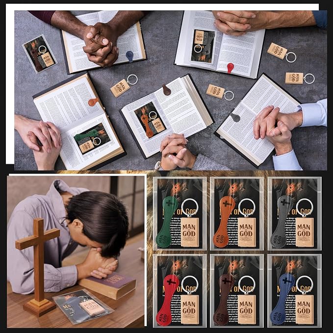 AmazingSpark 18 Sets Man of God Christian Gifts for Father's Day, Church Keychains Religious Magnetic Bookmarkers with Bible Verse Card Happy Father's Day Gifts for Father Priest Ministry (Elegant)