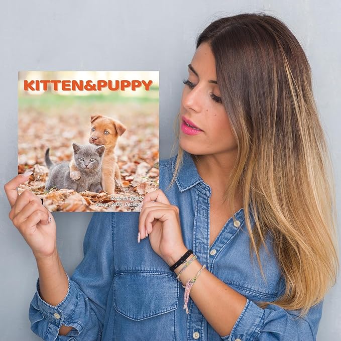 2026 Wall Calendar,Calendar 2026,Kittens & Puppies Monthly Wall Calendar, 12" x 24" Open,Family Planner Calendar Organizer with Cute kittens & Puppies Images, for Cat & Dogs Lovers